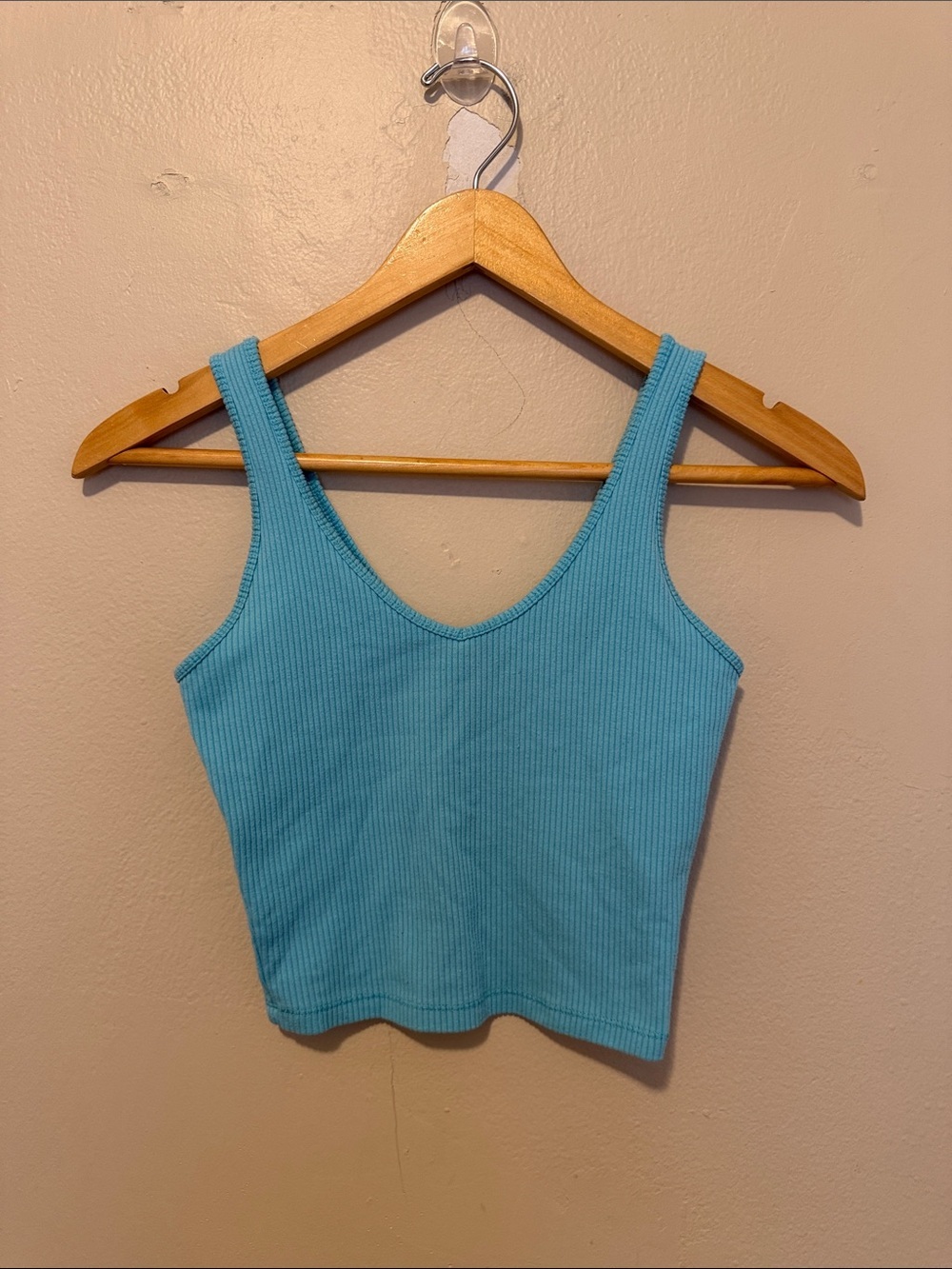Hollister Ribbed V-Neck Crop Tank - Light Blue